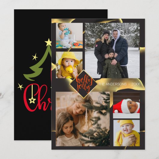 kerstinky Abstract Black Holly Jolly Foto Kaart (Voorkant / Achterkant)