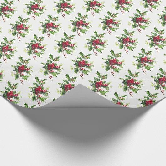 Kerstinpakpapier-Holiday Holly Cadeaupapier (Hoek)