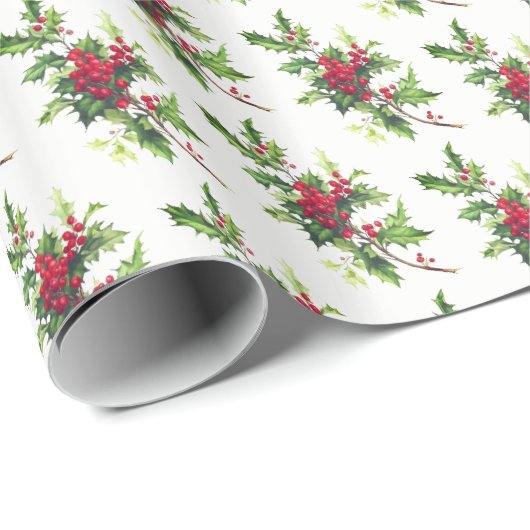 Kerstinpakpapier-Holiday Holly Cadeaupapier (Rol Hoek)