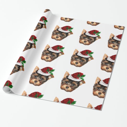 kerstinpakpapier in Yorkshire Terrier White Cadeaupapier (Uitgerold)