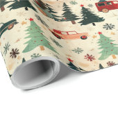 Kerstinpakpapier met bomen en auto's cadeaupapier (Rol Hoek)