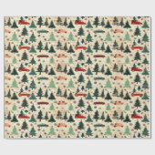 Kerstinpakpapier met bomen en auto's cadeaupapier (Vlak)