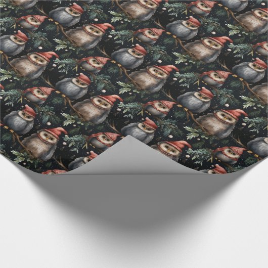 Kerstinpakpapier met kerstuilen cadeaupapier (Hoek)