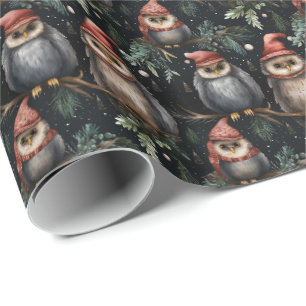 Kerstinpakpapier met kerstuilen cadeaupapier