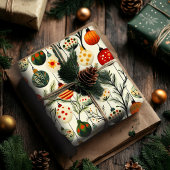 Kerstinpakpapier met kleurrijke Ornamenten Cadeaupapier