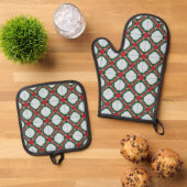 Kerstinpakpapier patterend ovenwant & pannenlap set (Top down)