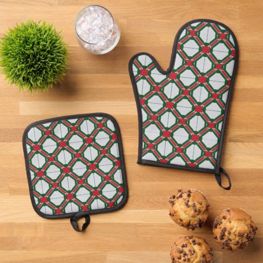 Kerstinpakpapier patterend ovenwant & pannenlap set (Top down)