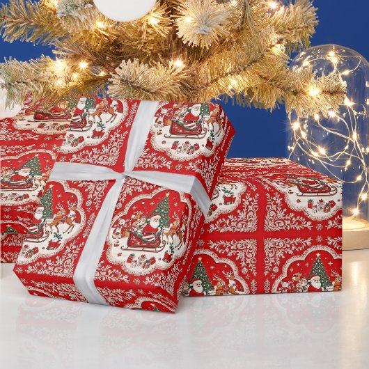 Kerstinpakpapier  Santa Sleigh Cadeaupapier (Feestdagen)