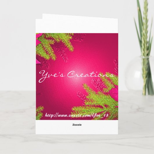 kerstinsettia roze en groen in het Engels Feestdagen Kaart (Achterkant)