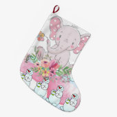 kerstinslag, Floral Elephant Pink Snowman Grote Kerstsok (Voorkant (Hangend))