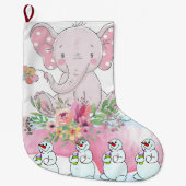 kerstinslag, Floral Elephant Pink Snowman Grote Kerstsok (Voorkant)