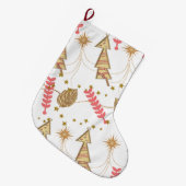 kerstinslag, gouden kerstbomen stoppen grote kerstsok (Voorkant (Hangend))