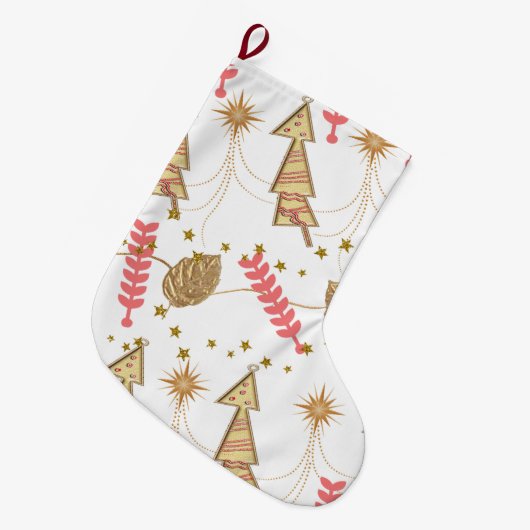 kerstinslag, gouden kerstbomen stoppen grote kerstsok (Voorkant (Hangend))