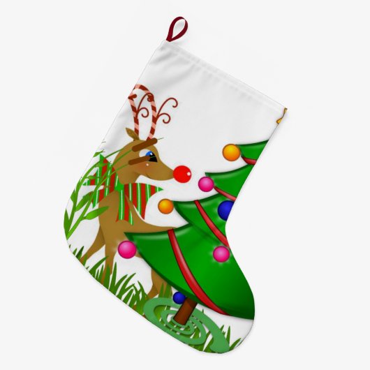 kerstinslag, kerstrenrendiertje grote kerstsok (Voorkant (Hangend))