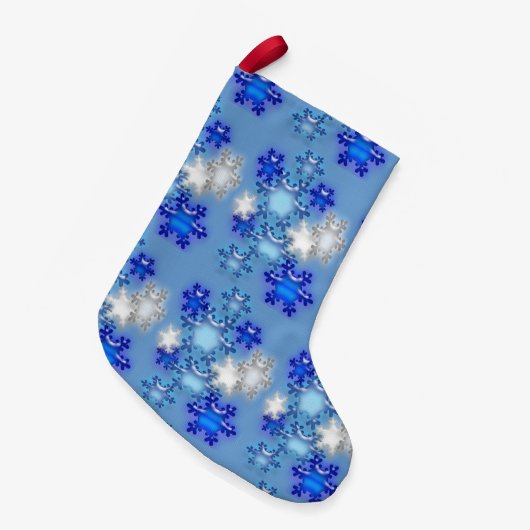 kerstinslag - Snowflakes op blauw Kleine Kerstsok (Voorkant (Hangend))
