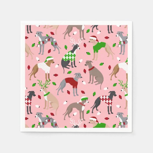 KerstItaliaans Greyhound Dog Napkins Servet (Voorkant)