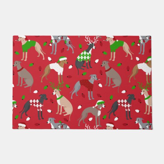 KerstItaliaanse Greyhound Dog Deurmat (Voorkant)