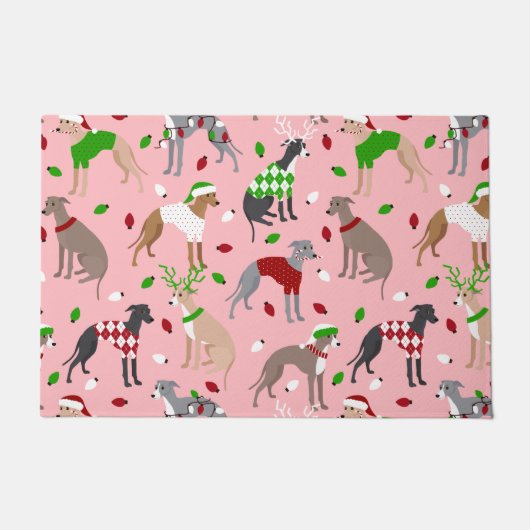 KerstItaliaanse Greyhound Dog Deurmat (Voorkant)