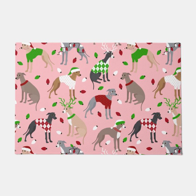 KerstItaliaanse Greyhound Dog Deurmat (Voorkant)