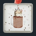 kerstjaar Chocolate Snowman Milkshake Metalen Ornament<br><div class="desc">Illustratie van een chocolade kerst-mokshake getopt met gegripte crème,  sproinkles,  chocoladechips,  warme fudge,  karamel,  sneeuwvlokkerstkoekjes en marshmallow-sneeuwman. Personaliseer met naam en jaar.</div>