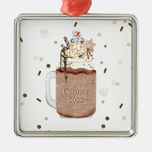 kerstjaar Chocolate Snowman Milkshake Metalen Ornament