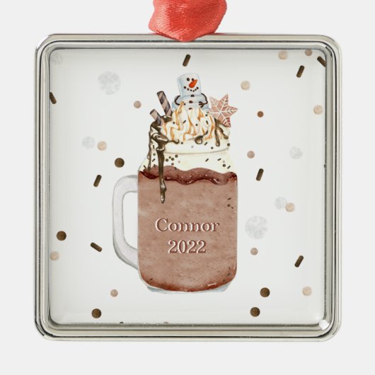 kerstjaar Chocolate Snowman Milkshake Metalen Ornament (Voorkant)