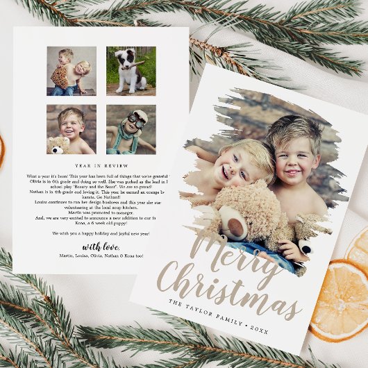 kerstjaar geborsteld Tan Merry in Review Feestdagenkaart