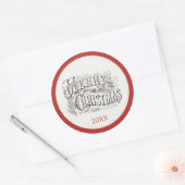 kerstjaar met vrolijke feestdagen ronde sticker (Envelop)
