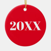 Kerstjaar rode witte feestdag keramisch ornament (Voorkant)