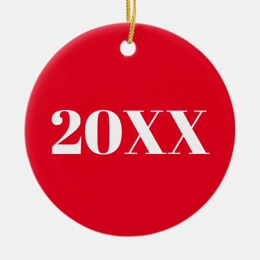 Kerstjaar rode witte feestdag keramisch ornament (Voorkant)