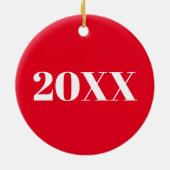 Kerstjaar rode witte feestdag keramisch ornament (Achterkant)