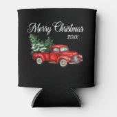 Kerstjaar Waterverf Red Truck Black Blikjeskoeler (Voorkant)