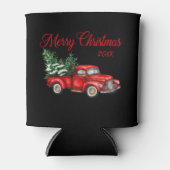 Kerstjaar Waterverf  Red Truck Black Blikjeskoeler (Voorkant)