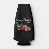 Kerstjaar Waterverf Red Truck Black Flesjeskoeler (Voorkant)