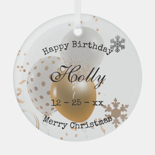 kerstjaarballonnen en sneeuwvlokken glas ornament (Voorkant)