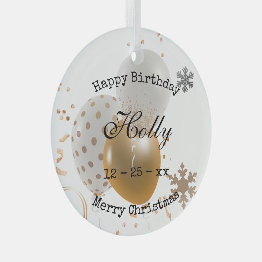 kerstjaarballonnen en sneeuwvlokken glas ornament (Voorkant Rechts)