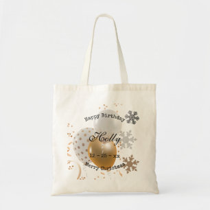kerstjaarballonnen en sneeuwvlokken tote bag