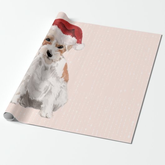 KerstJack Russell Dog Santa Hat Cadeaupapier (Uitgerold)