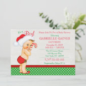 Kerstjongen Baby shower Uitnodiging gepersonalisee (Staand voorkant)