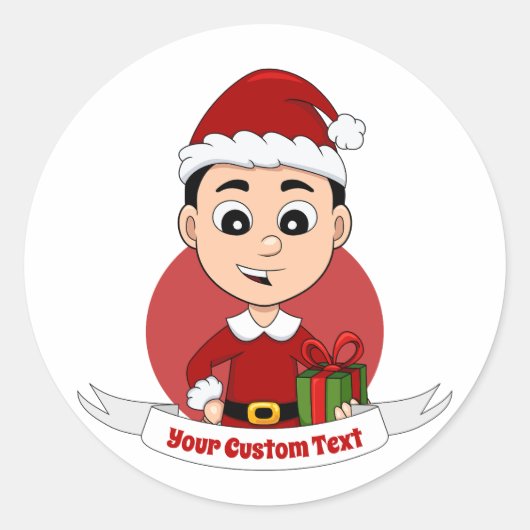 Kerstjongen cartoon klassieke ronde sticker (Voorkant)