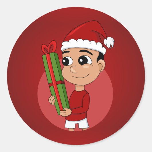 Kerstjongen cartoon klassieke ronde sticker (Voorkant)
