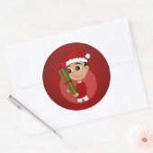 Kerstjongen cartoon klassieke ronde sticker (Envelop)