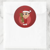 Kerstjongen cartoon klassieke ronde sticker (Tas)