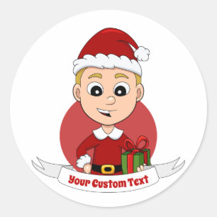 Kerstjongen cartoon klassieke ronde sticker