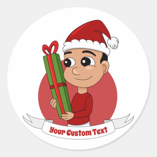 Kerstjongen cartoon klassieke ronde sticker (Voorkant)