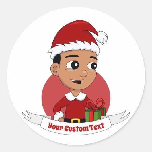 Kerstjongen cartoon klassieke ronde sticker (Voorkant)
