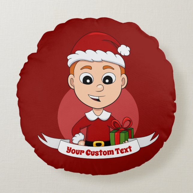 Kerstjongen cartoon rond kussen (Voorkant)