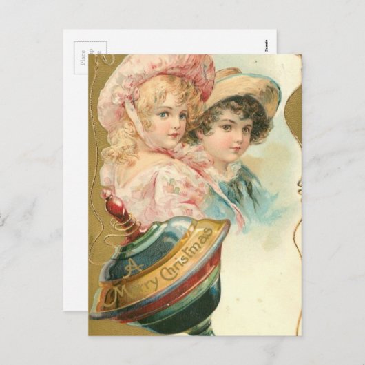 kerstjongen en meisje feestdagenkaart (Voorkant / Achterkant)