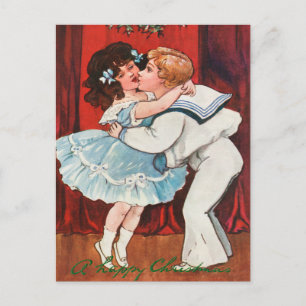 kerstjongen Kiss Girl Love Feestdagenkaart