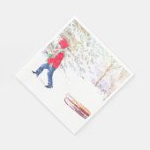 Kerstjongen slee wintersneeuw waterverf servet (Hoek)